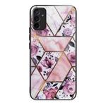 For Samsung Galaxy M13 4G Abstract Marble Pattern Glass Protective Case(Rhombus Rose)