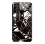 For Samsung Galaxy M13 4G Abstract Marble Pattern Glass Protective Case(Rhombus Black)