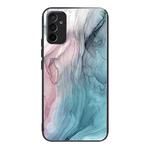 For Samsung Galaxy M23 Abstract Marble Pattern Glass Protective Case(Abstract Gray)