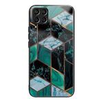 For Samsung Galaxy M33 5G Abstract Marble Pattern Glass Protective Case(Rhombus Dark Green)