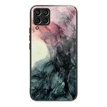 For Samsung Galaxy M53 5G Abstract Marble Pattern Glass Protective Case(Abstract Black)
