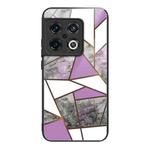 For OnePlus 10 Pro Abstract Marble Pattern Glass Protective Case(Rhombus Gray Purple)