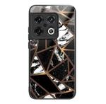 For OnePlus 10 Pro Abstract Marble Pattern Glass Protective Case(Rhombus Black)