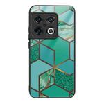 For OnePlus 10 Pro Abstract Marble Pattern Glass Protective Case(Rhombus Green)