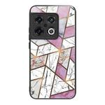 For OnePlus 10 Pro Abstract Marble Pattern Glass Protective Case(Rhombus White Purple)