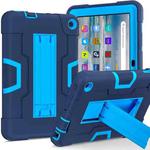 For Amazon Kindle Fire 7 2022 Contrast Color Kickstand Silicone Hard PC Tablet Case(Navy Blue)