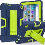 For Amazon Kindle Fire 7 2022 Contrast Color Kickstand Silicone Hard PC Tablet Case(Navy Green)