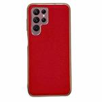 For Samsung Galaxy S22 Ultra 5G Genuine Leather Luolai Series Nano Electroplating Phone Case(Red)