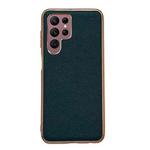 For Samsung Galaxy S22 Ultra 5G Genuine Leather Luolai Series Nano Electroplating Phone Case(Dark Green)