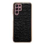 For Samsung Galaxy S22 Ultra 5G Genuine Leather Ostrich Texture Series Nano Electroplating Phone Case(Black)