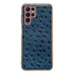 For Samsung Galaxy S22 Ultra 5G Genuine Leather Ostrich Texture Series Nano Electroplating Phone Case(Blue)