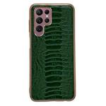 For Samsung Galaxy S22 Ultra 5G Genuine Leather Weilai Series Nano Electroplating Phone Case(Green)