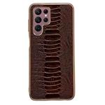 For Samsung Galaxy S22 Ultra 5G Genuine Leather Weilai Series Nano Electroplating Phone Case(Brown)