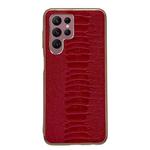 For Samsung Galaxy S22 Ultra 5G Genuine Leather Weilai Series Nano Electroplating Phone Case(Red)