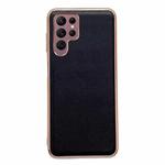 For Samsung Galaxy S22 Ultra 5G Genuine Leather Xiaoya Series Nano Electroplating Phone Case(Black)