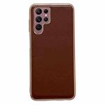 For Samsung Galaxy S22 Ultra 5G Genuine Leather Xiaoya Series Nano Electroplating Phone Case(Coffee)