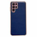 For Samsung Galaxy S22 Ultra 5G Genuine Leather Xiaoya Series Nano Electroplating Phone Case(Blue)