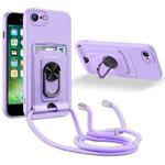 Ring Kickstand Card Wallet TPU Phone Case with Lanyard For iPhone 7/8/SE 2022 / SE 2020(Purple)