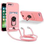 Ring Kickstand Card Wallet TPU Phone Case with Lanyard For iPhone 7 Plus/8 Plus(Pink)