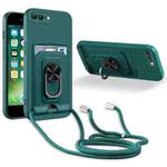 Ring Kickstand Card Wallet TPU Phone Case with Lanyard For iPhone 7 Plus/8 Plus(Night Green)