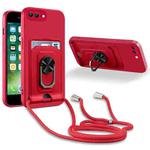 Ring Kickstand Card Wallet TPU Phone Case with Lanyard For iPhone 7 Plus/8 Plus(Red)
