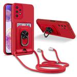 For Samsung Galaxy A23 4G Ring Kickstand Card Wallet TPU Phone Case with Lanyard(Red)