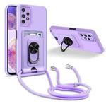 For Samsung Galaxy A23 4G Ring Kickstand Card Wallet TPU Phone Case with Lanyard(Purple)