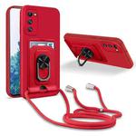 For Samsung Galaxy S20 FE Ring Kickstand Card Wallet TPU Phone Case with Lanyard(Red)