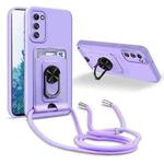 For Samsung Galaxy S20 FE Ring Kickstand Card Wallet TPU Phone Case with Lanyard(Purple)