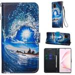 For Galaxy M60s Colored Drawing Pattern Plain Weave Horizontal Flip Leather Case with Holder & Card Slot & Wallet&Lanyard(Ocean waves and Sun)