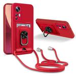 For Xiaomi 12 Pro Ring Kickstand Card Wallet TPU Phone Case with Lanyard(Red)