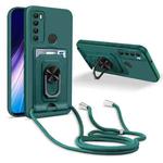 For Xiaomi Redmi Note 8 Ring Kickstand Card Wallet TPU Phone Case with Lanyard(Night Green)