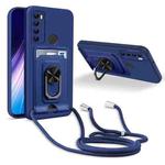 For Xiaomi Redmi Note 8 Ring Kickstand Card Wallet TPU Phone Case with Lanyard(Blue)
