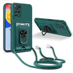 For Xiaomi Redmi Note 11 Pro 5G Global Ring Kickstand Card Wallet TPU Phone Case with Lanyard(Night Green)