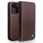 For iPhone 14 Plus QIALINO Business Horizontal Flip PU Phone Case (Brown)