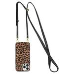 For iPhone 14 Plus Crossbody Lanyard Leather Phone Case (Yellow Leopard Texture)