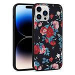 For iPhone 14 Pro Max Flowers Pattern Leather Phone Case (Black)