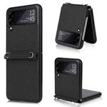 For Samsung Galaxy Z Flip3 5G Straw Mat Texture Lanyard Phone Case(Black)