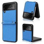 For Samsung Galaxy Z Flip3 5G Straw Mat Texture Lanyard Phone Case(Blue)