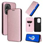 For Asus Zenfone 9 Carbon Fiber Texture Flip Leather Phone Case(Pink)