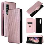 For Samsung Galaxy Z Fold4 Carbon Fiber Texture Flip Leather Phone Case(Pink)