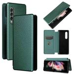 For Samsung Galaxy Z Fold4 Carbon Fiber Texture Flip Leather Phone Case(Green)