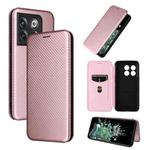 For OnePlus 10T 5G Carbon Fiber Texture Flip Leather Phone Case(Pink)
