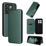 For OnePlus 10T 5G Carbon Fiber Texture Flip Leather Phone Case(Green)