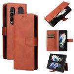 For Samsung Galaxy Z Fold4 Lambskin Flip Leather Phone Case with Pen Slot(Brown)