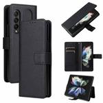 For Samsung Galaxy Z Fold4 Lambskin Flip Leather Phone Case with Pen Slot(Black)