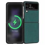 For Samsung Galaxy Z Flip4 Lambskin Texture Leather Folded Phone Case(Dark Green)