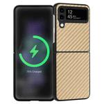 For Samsung Galaxy Z Flip4 Carbon Fiber Texture Leather Folded Phone Case(Khaki)