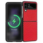 For Samsung Galaxy Z Flip4 Carbon Fiber Texture Leather Folded Phone Case(Red)
