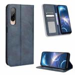 For HTC Desire 22 Pro Magnetic Buckle Retro Texture Leather Phone Case(Blue)